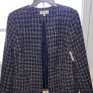 Talbots Blazer 16P Navy with plaid of White, Dusty-Blue and Fuchsia threads